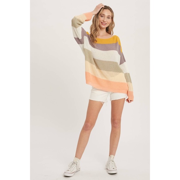 🆕 Color-Block Boatneck Knit Sweater Top - Picture 11 of 16